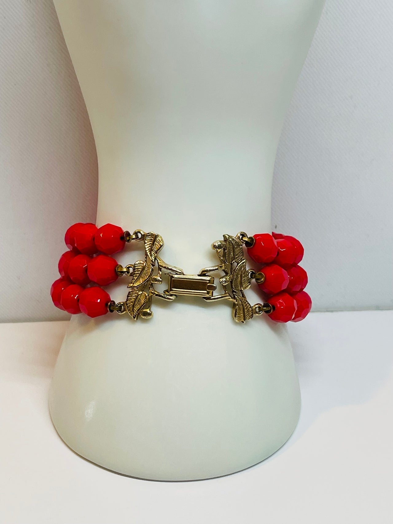 Red 3 Strand Facet Beaded Bracelet