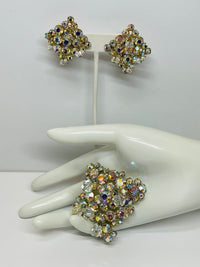 Thumbnail for AB Rhinestone and Beaded Brooch and Earrings Set