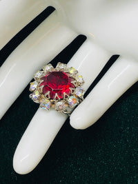 Thumbnail for 1960’s Red Rhinestone Ring with AB Rhinestones