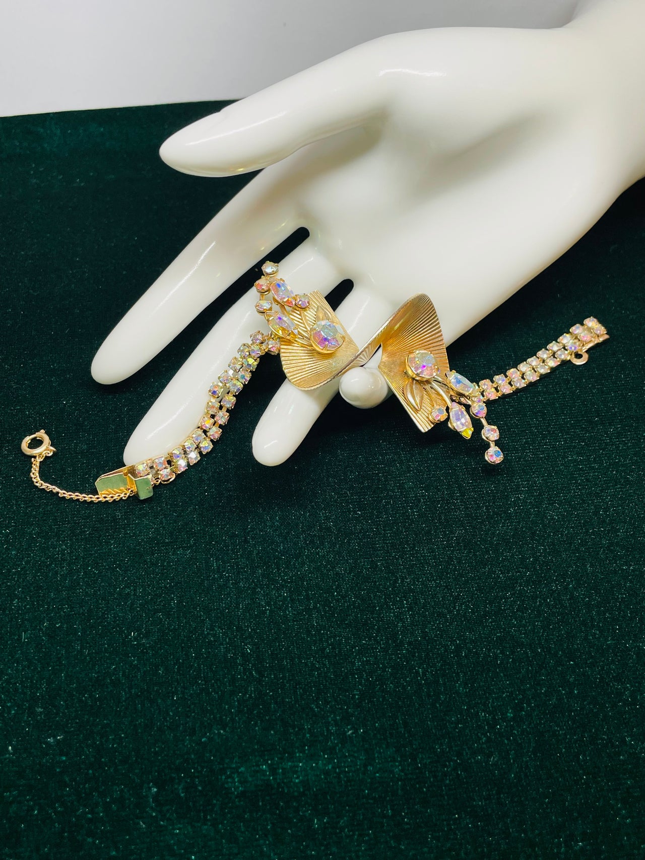 1960’s 3D Gold and AB Rhinestone Bracelet