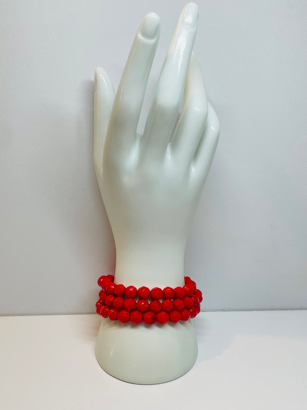 Red 3 Strand Facet Beaded Bracelet