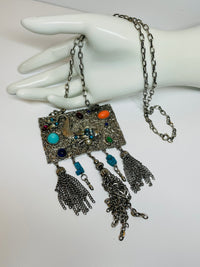 Thumbnail for Silver Fish and Stones Fringe Necklace