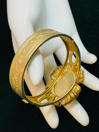 Thumbnail for Gold and Green Flower Clamper Bracelet