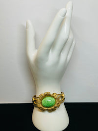 Thumbnail for Gold and Green Flower Clamper Bracelet