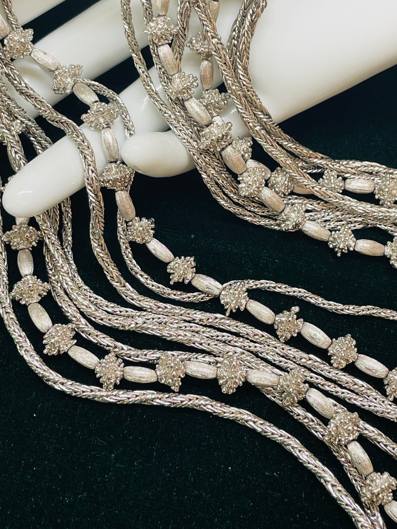 1960’s Trifari 8 Strand Silver Chain and Beaded Necklace
