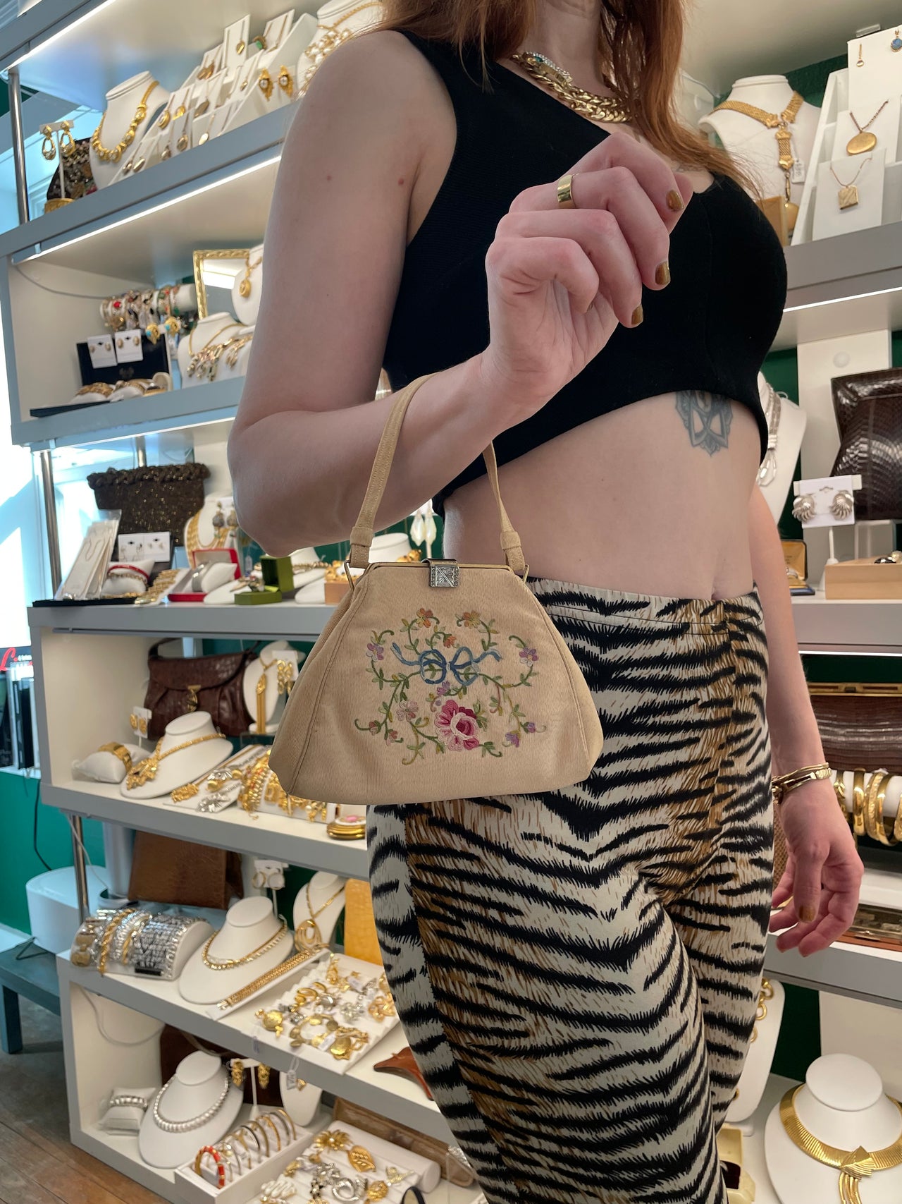 1950’s Champagne Floral Embroidery Purse by Trinity