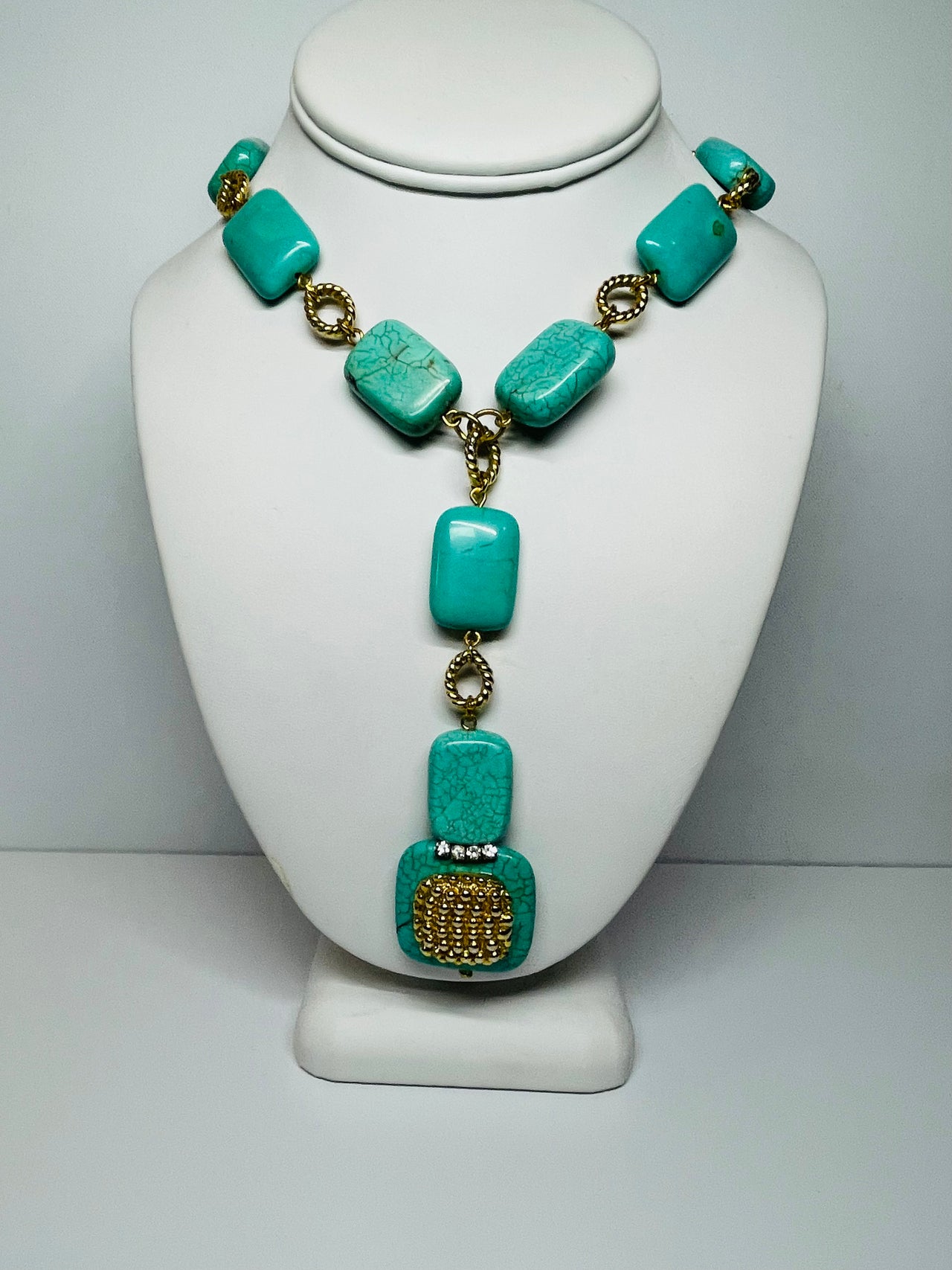 Created Turquoise and Gold Necklace