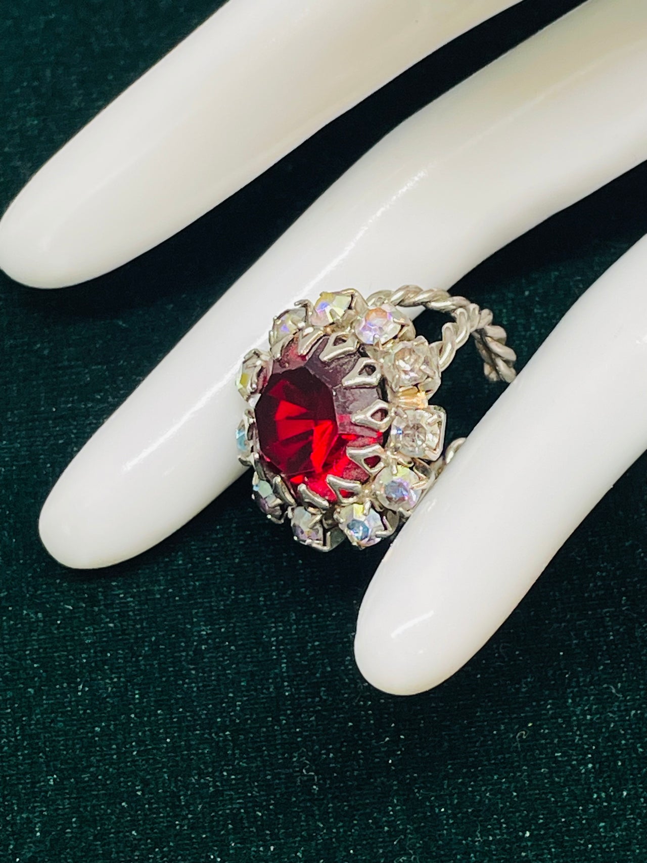 1960’s Red Rhinestone Ring with AB Rhinestones