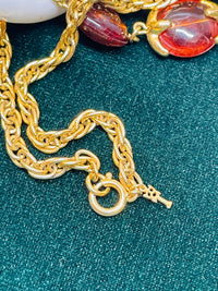 Thumbnail for Crown Trifari Root Beer Bead and Gold Chain Necklace
