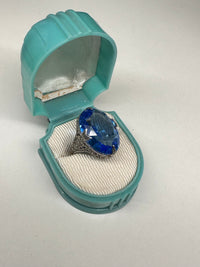 Thumbnail for Art Deco Sterling Blue Glass Ring Devil's Details 