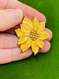 Thumbnail for Avon Enamel Yellow Flower Brooch and Earrings Set Devil's Details 