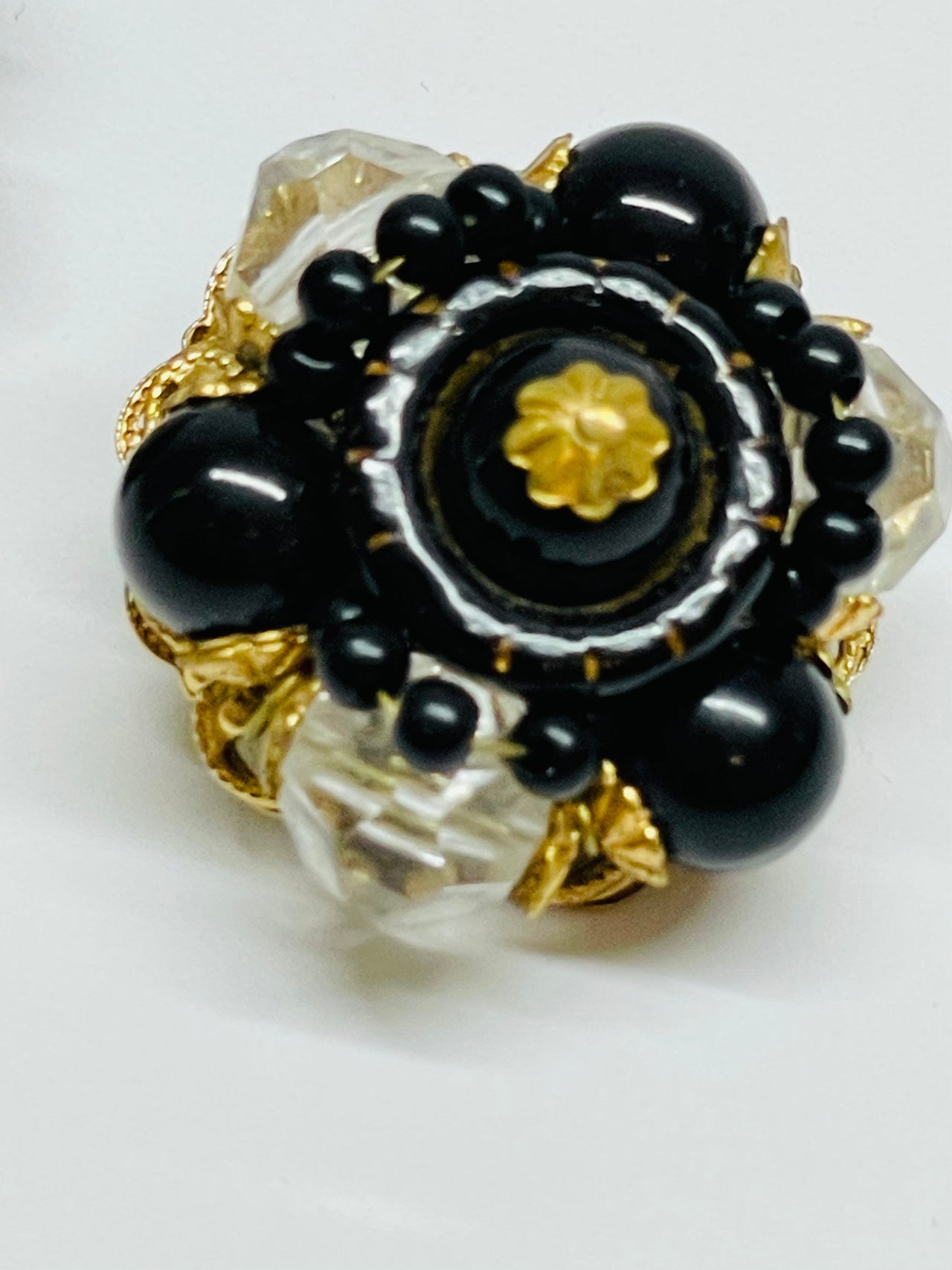 Black and Gold Beaded Clip on Earrings Devil's Details 