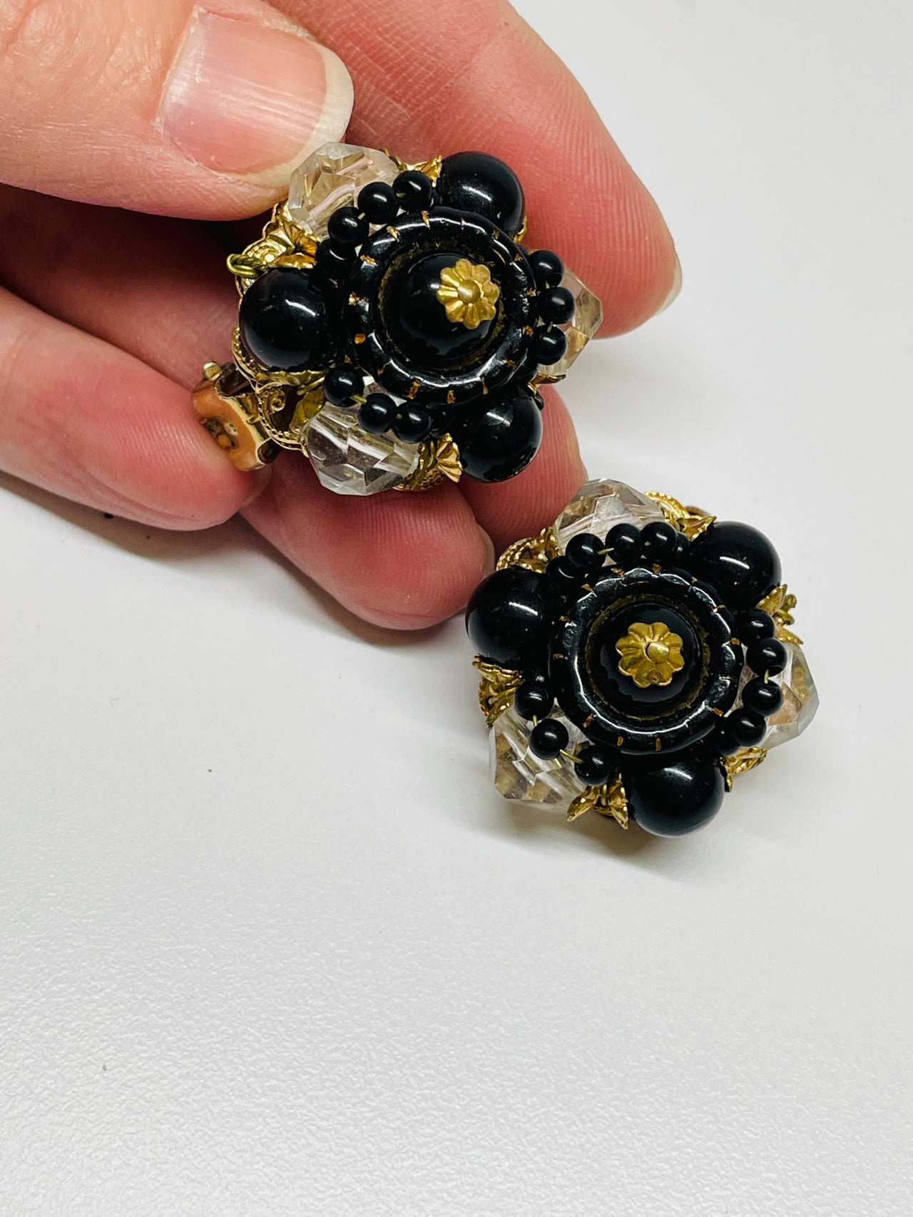 Black and Gold Beaded Clip on Earrings Devil's Details 