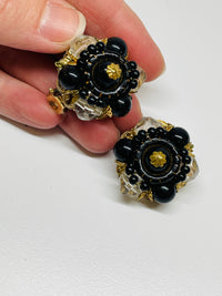 Thumbnail for Black and Gold Beaded Clip on Earrings Devil's Details 