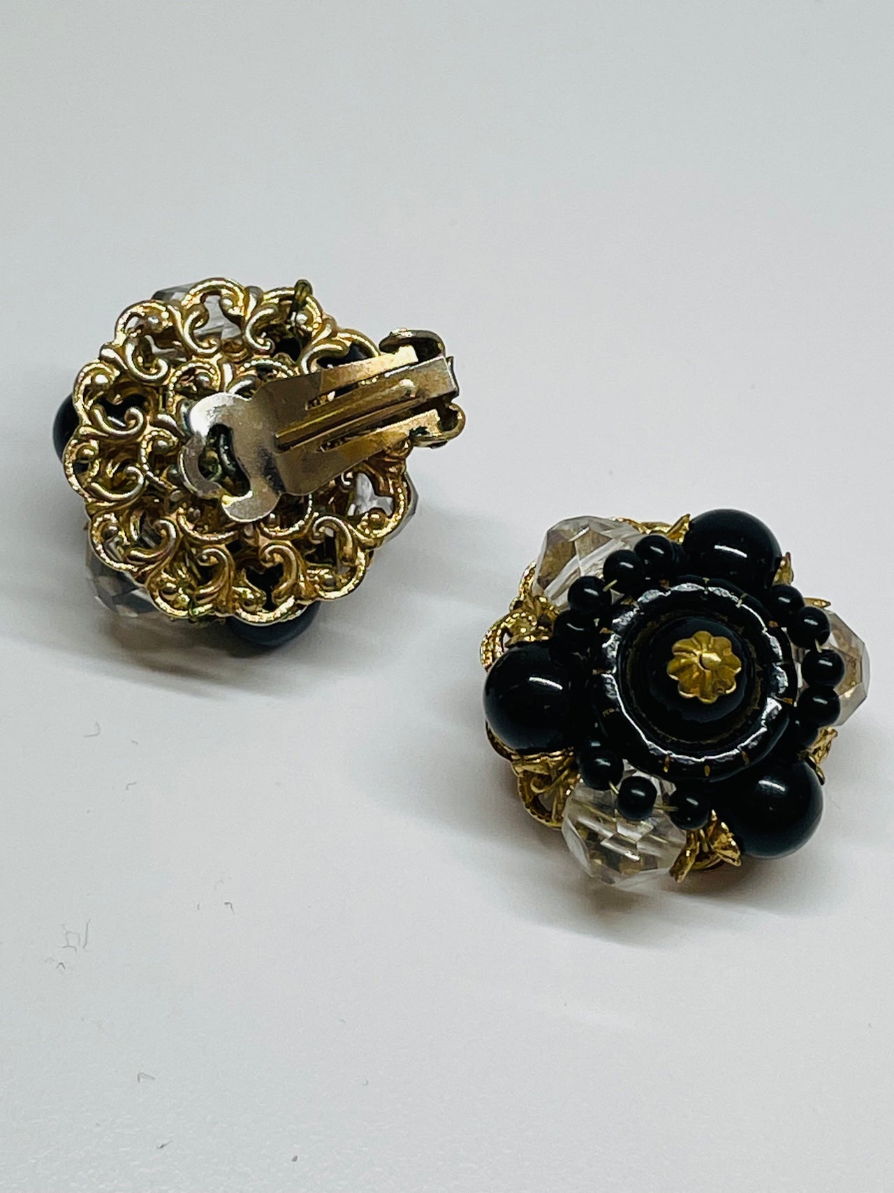 Black and Gold Beaded Clip on Earrings Devil's Details 