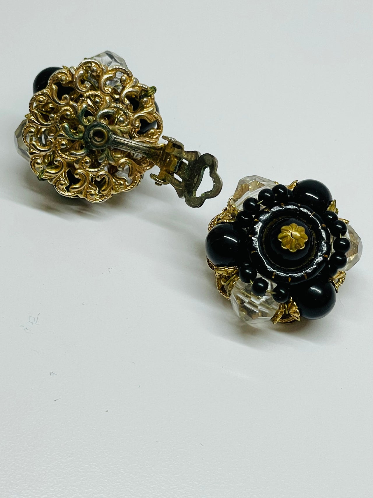 Black and Gold Beaded Clip on Earrings Devil's Details 