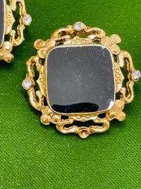 Thumbnail for Black and Gold Square Clip on Earrings with Rhinestones Devil's Details 