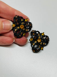 Thumbnail for Black Clip On Earrings with Amber Rhinestones Devil's Details 