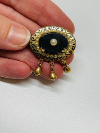 Thumbnail for Black, Gold, and Pearl Brooch Devil's Details 