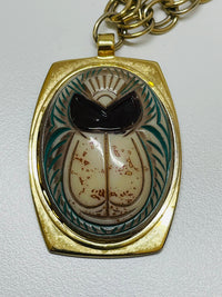 Thumbnail for Blue and Gold Scarab Necklace and Earrings Set Devil's Details 