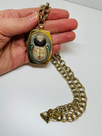 Thumbnail for Blue and Gold Scarab Necklace and Earrings Set Devil's Details 