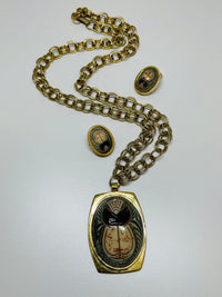 Thumbnail for Blue and Gold Scarab Necklace and Earrings Set Devil's Details 