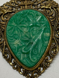 Thumbnail for Brass and Plastic Green Carved Brooch/ Pendant Bloomers and Frocks 