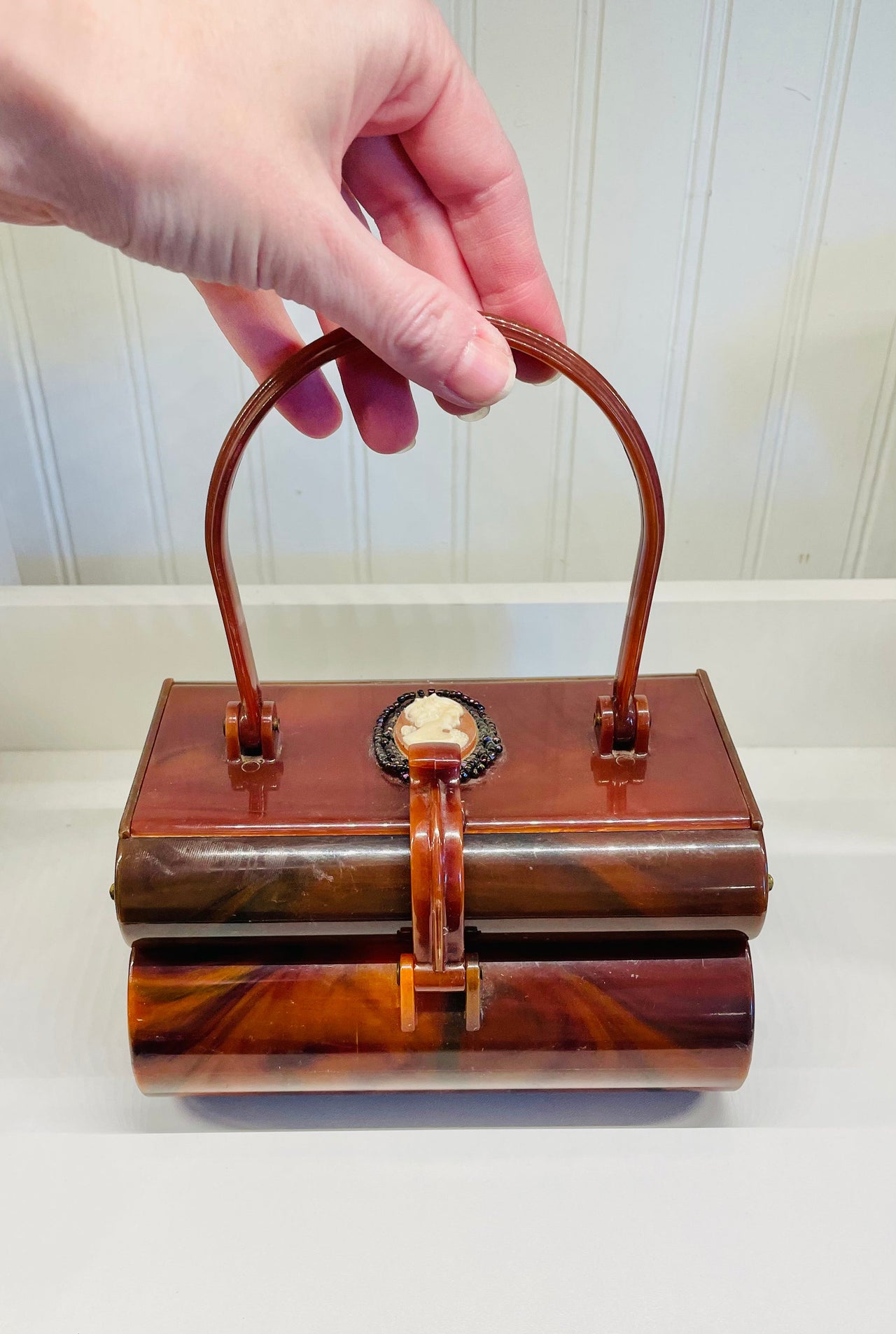 Brown Lucite Double Compartment Cameo Purse Purse Bloomers and Frocks 