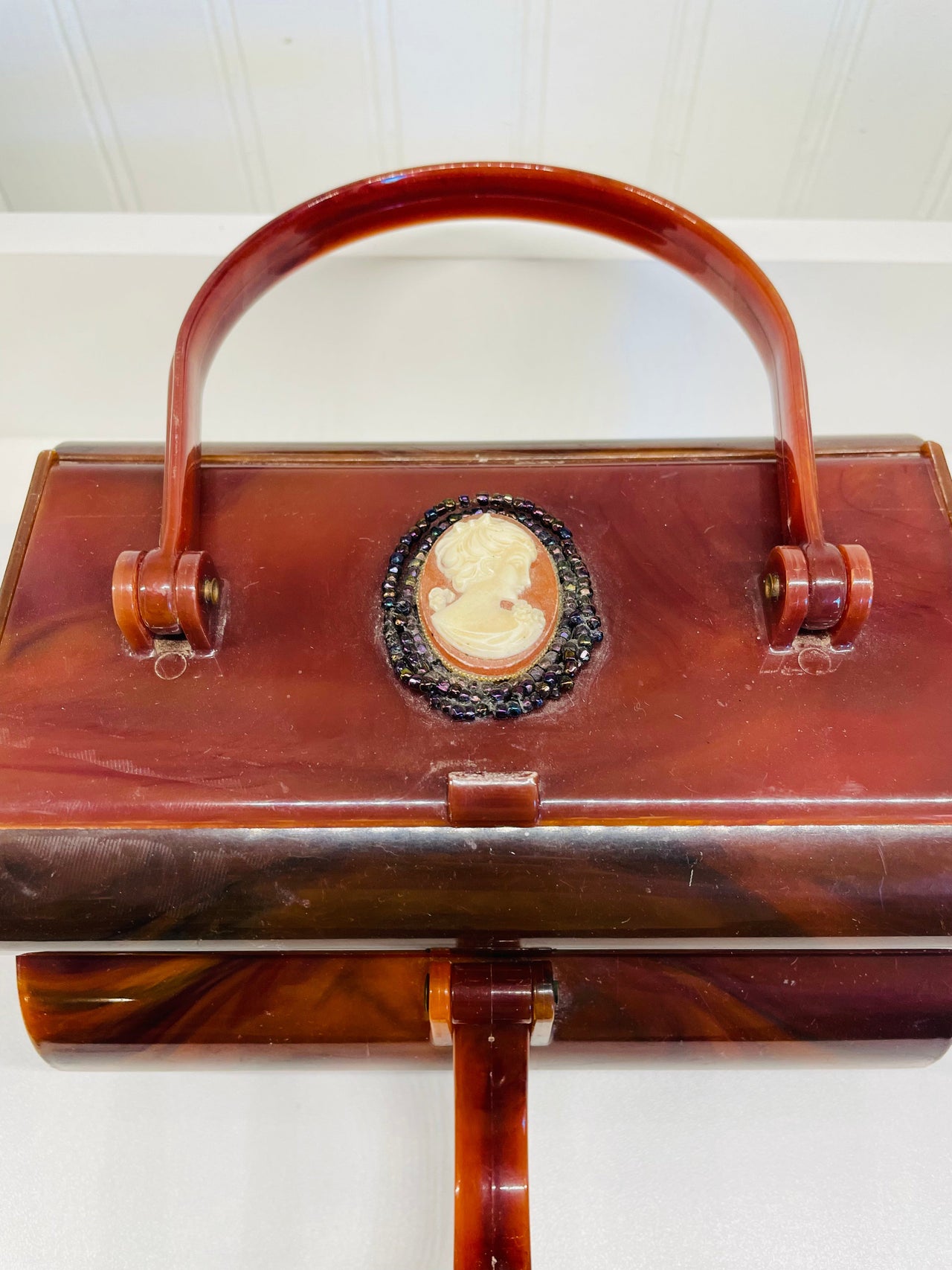 Brown Lucite Double Compartment Cameo Purse Purse Bloomers and Frocks 