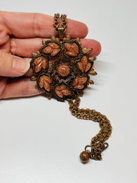 Thumbnail for Copper Circle Leaf Pendant with Gold Stone Devil's Details 