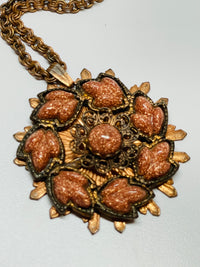 Thumbnail for Copper Circle Leaf Pendant with Gold Stone Devil's Details 