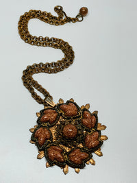 Thumbnail for Copper Circle Leaf Pendant with Gold Stone Devil's Details 