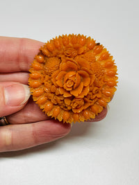 Thumbnail for Coral Carved Flower Brooch Devil's Details 
