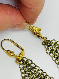 Thumbnail for Ferrara Antique Gold Mesh Cream Beaded Bib Necklace and Earrings Set Devil's Details 