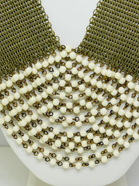 Thumbnail for Ferrara Antique Gold Mesh Cream Beaded Bib Necklace and Earrings Set Devil's Details 