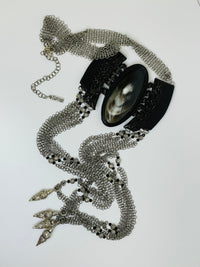 Thumbnail for Ferrara Silver Mesh and Leather Bull Horn Necklace and Earrings Devil's Details 