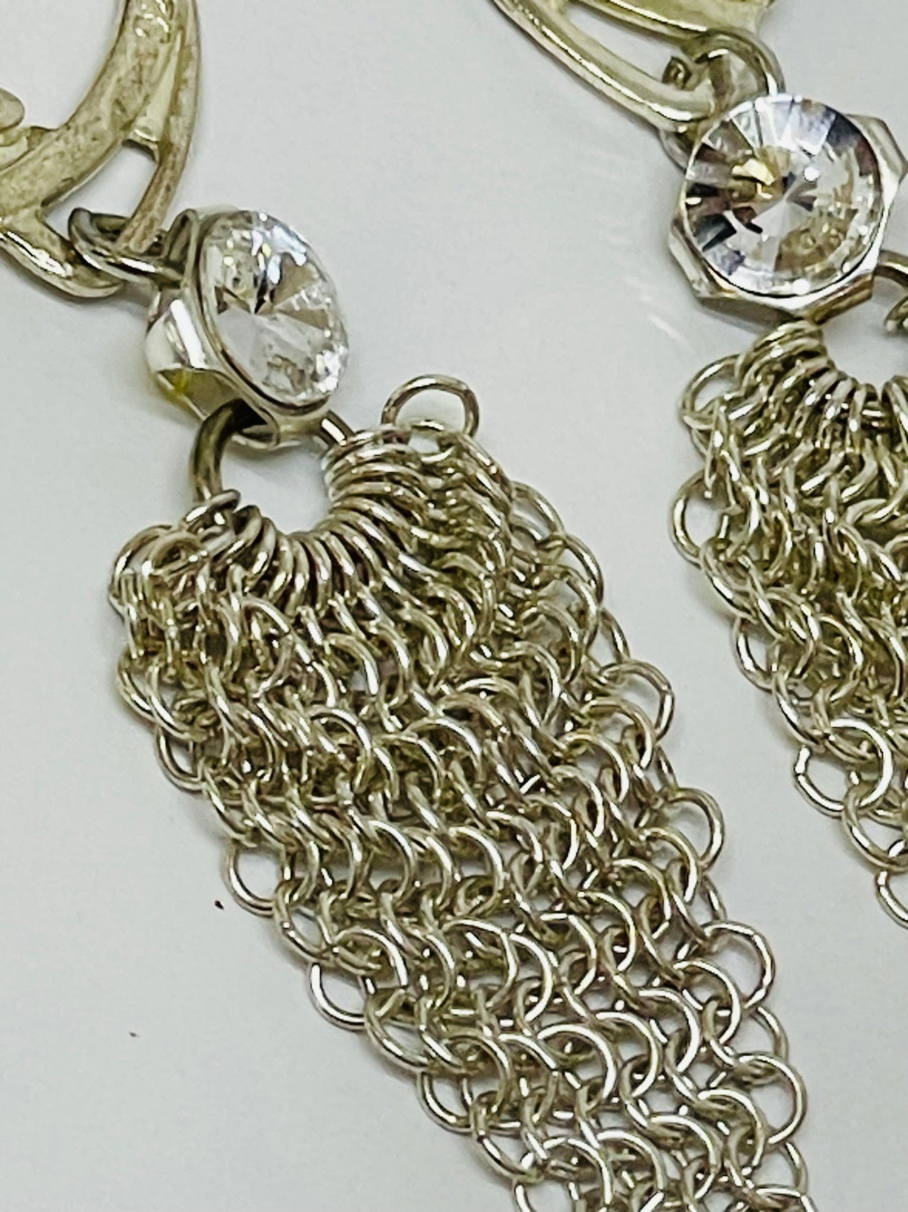 Ferrara Sterling Silver Rhinestone and Chain Earrings Devil's Details 