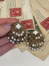 Thumbnail for Gold Filigree Stacked Flowers with White Dangles Bloomers and Frocks 