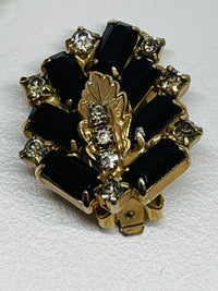 Thumbnail for Gold Leaf Clip On Earrings with Black and Clear Rhinestone Devil's Details 