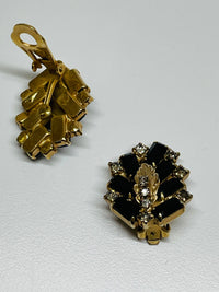 Thumbnail for Gold Leaf Clip On Earrings with Black and Clear Rhinestone Devil's Details 