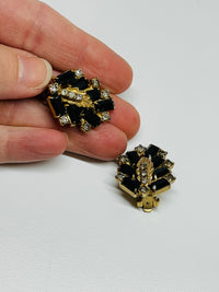 Thumbnail for Gold Leaf Clip On Earrings with Black and Clear Rhinestone Devil's Details 