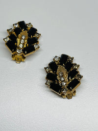 Thumbnail for Gold Leaf Clip On Earrings with Black and Clear Rhinestone Devil's Details 