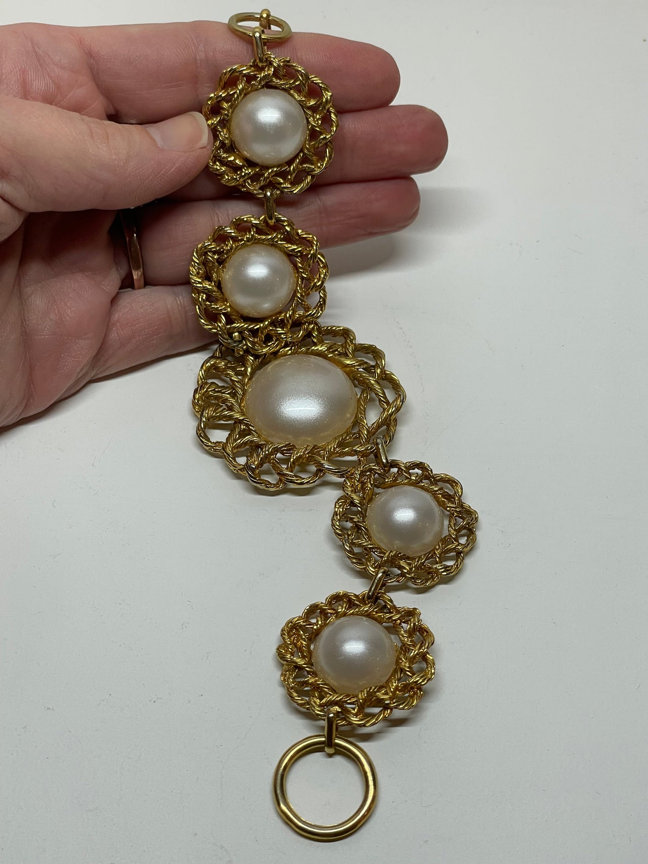 Gold Rope work Pearl Center Link Bracelet Bloomers and Frocks 