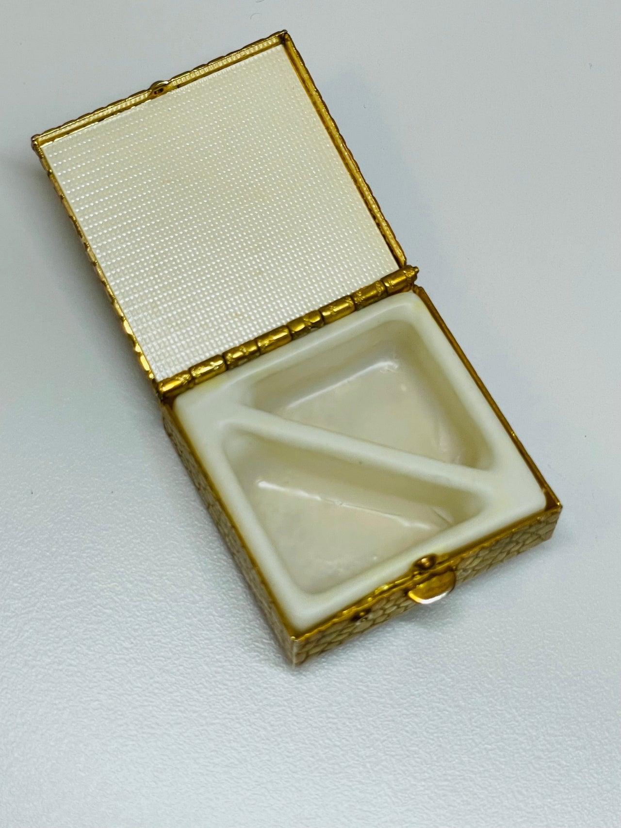 Gold Square Pill Box with Green Cabochon Devil's Details 