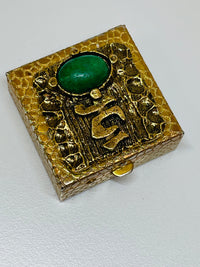 Thumbnail for Gold Square Pill Box with Green Cabochon Devil's Details 