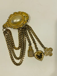 Thumbnail for Kira. 1990’s Gold Pearl Dangle Brooch Bloomers and Frocks 