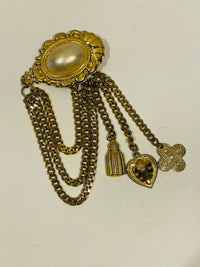 Thumbnail for Kira. 1990’s Gold Pearl Dangle Brooch Bloomers and Frocks 