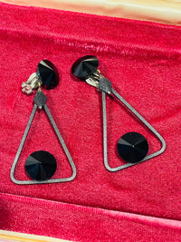 Thumbnail for Kira. Black Triangle Dangle Clip on Earrings Bloomers and Frocks 