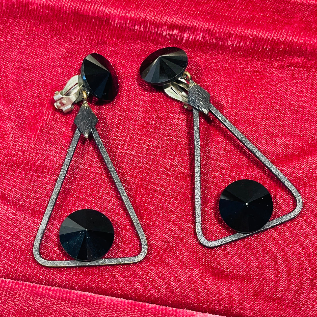 Kira. Black Triangle Dangle Clip on Earrings Bloomers and Frocks 