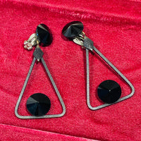 Thumbnail for Kira. Black Triangle Dangle Clip on Earrings Bloomers and Frocks 